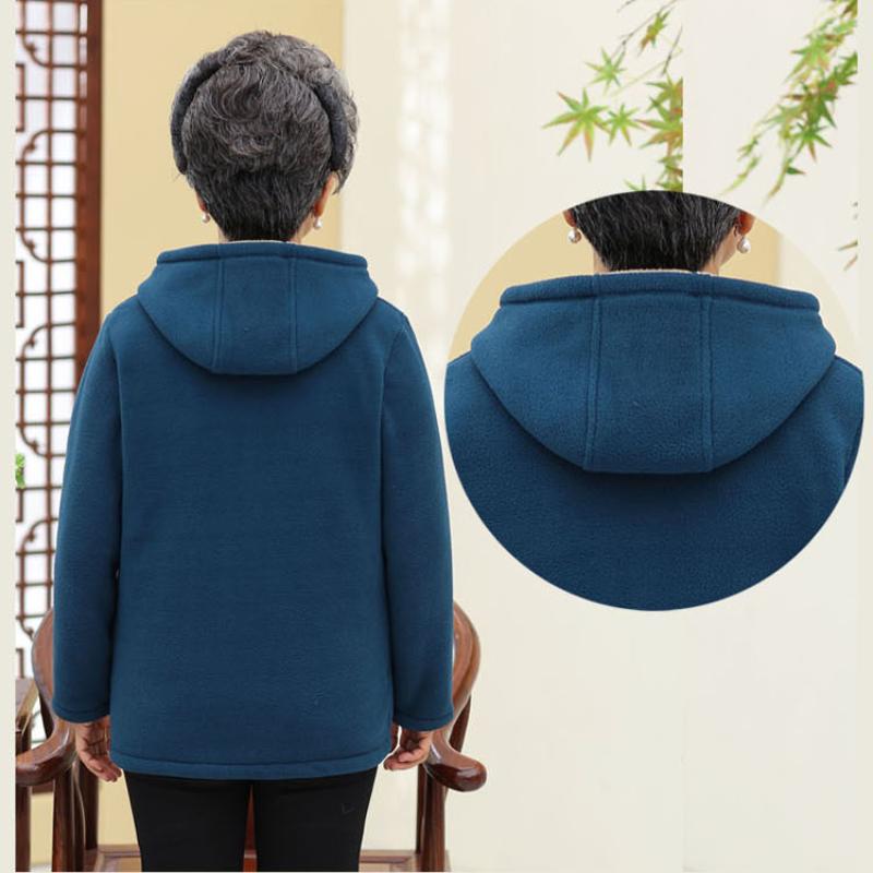 Зимняя одежда Плюс бархатная утолщенная флисовая куртка с капюшоном на молнии Одежда для пожилых людей Зимняя стеганая куртка из хлопка