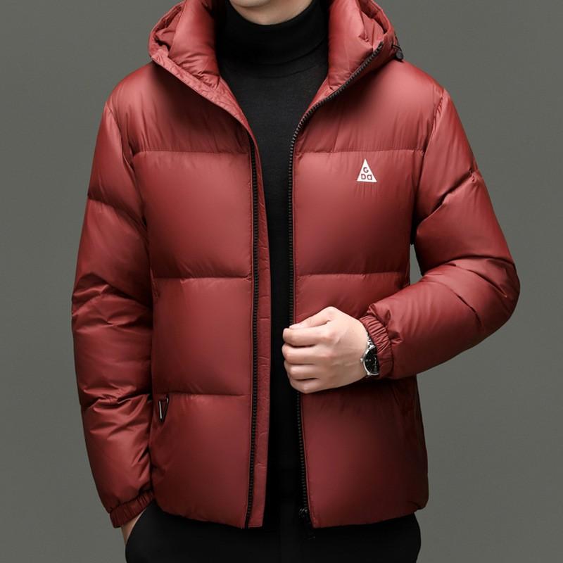 Mens Winter Hooded Stand Collar Puffer Jacket Warm Loose Fit Colorblock Down Coat Daily Wear