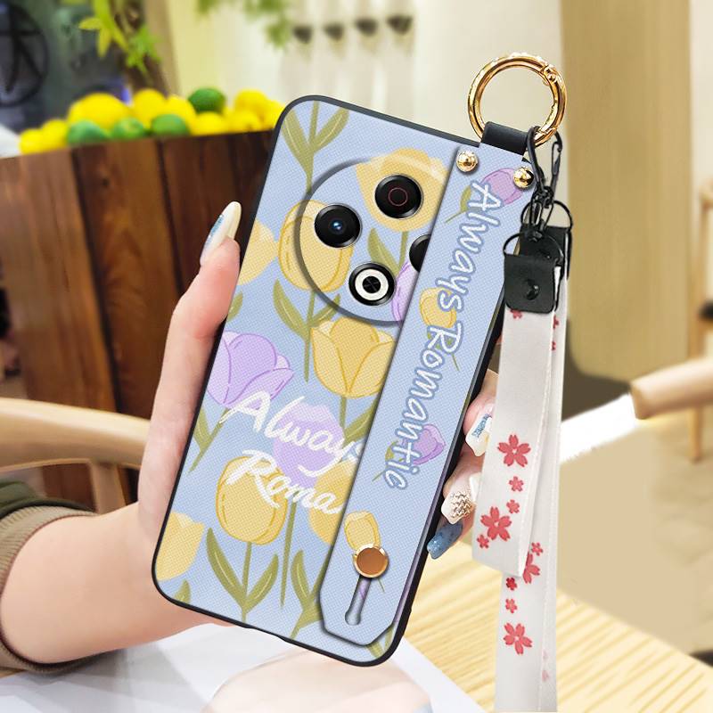 Back Cover Wristband Phone Case For Tecno Spark30 4G/KL6 Fashion Design Kickstand Silicone Anti-knock Protective Flower