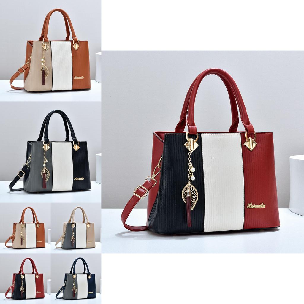 Crossbody Pu Tote Bag With Color Block Design For Daily Use