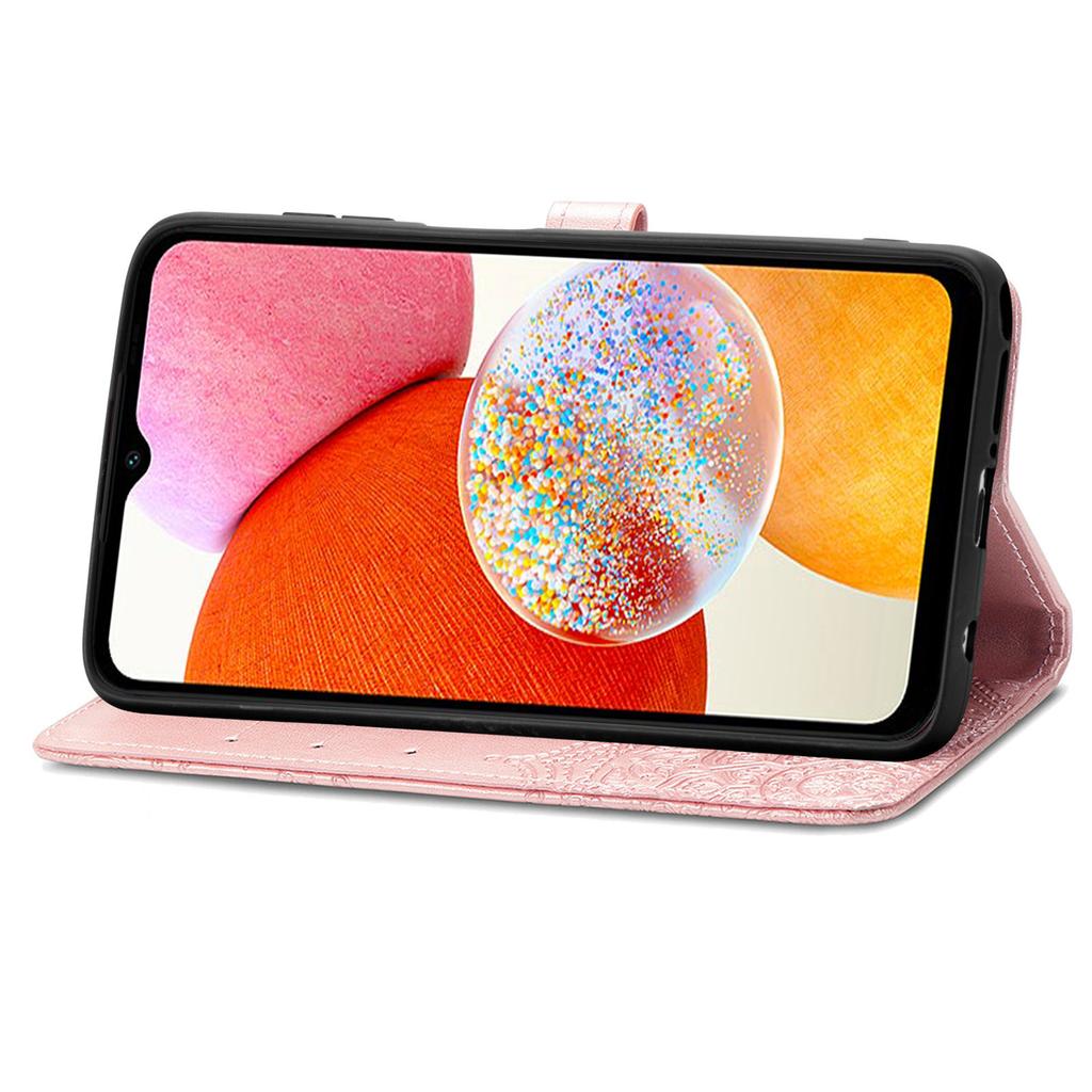 For Samsung Galaxy A14 5G/A14 4G Case Stand Embossed Mandala Pattern PU Leather Wallet Cover with Strap