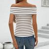 YYFS Женская мода повседневная летняя весна полосатый принт короткий рукав одно плечо блузки и рубашки