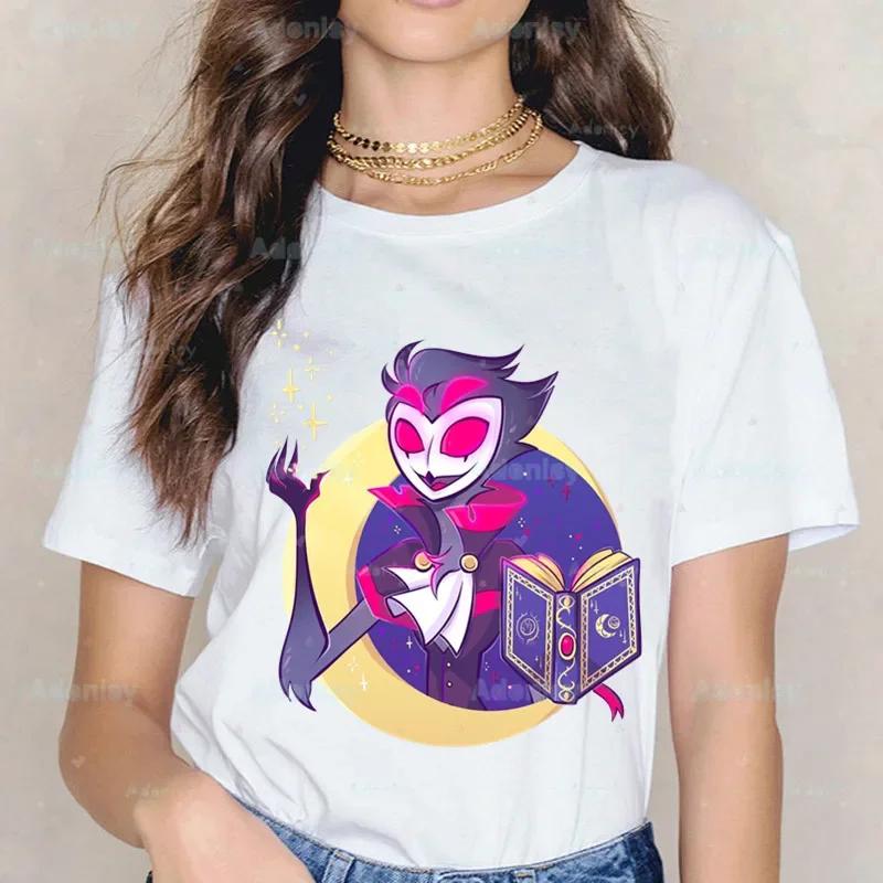 Мультяшные футболки Helluva Boss Женские летние графические футболки Смешные футболки для женщин Футболки с круглым вырезом Топы Харадзюку