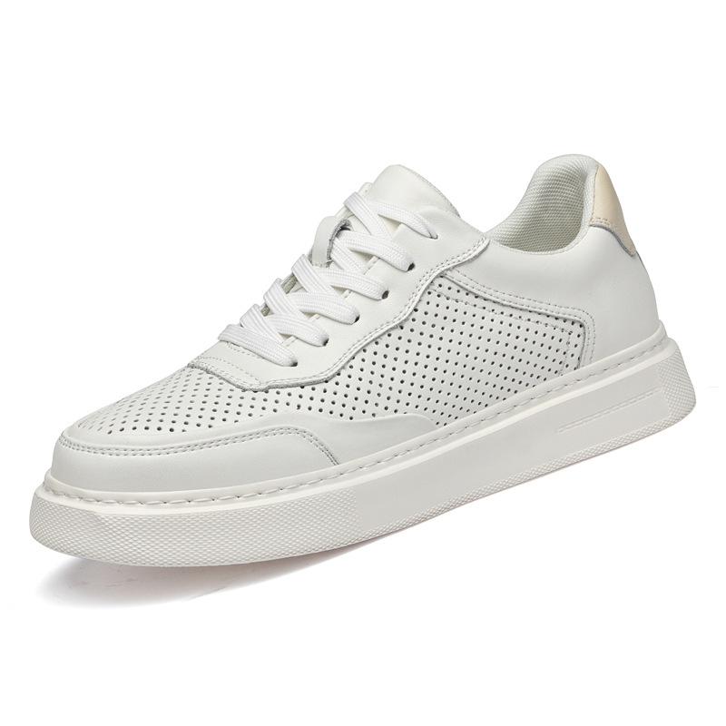 Men's shoes thick baseplate shoes men's breathable hole shoes loose handmade retro little white shoes men's foreign trade sports casual shoes