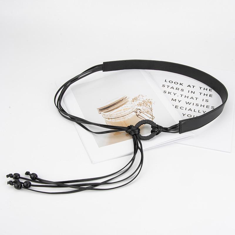 Модный вязаный женский пояс с бисером и кисточками, с чувством дизайна, для украшения платья, с узлом для завязывания, поясная цепочка для женщин