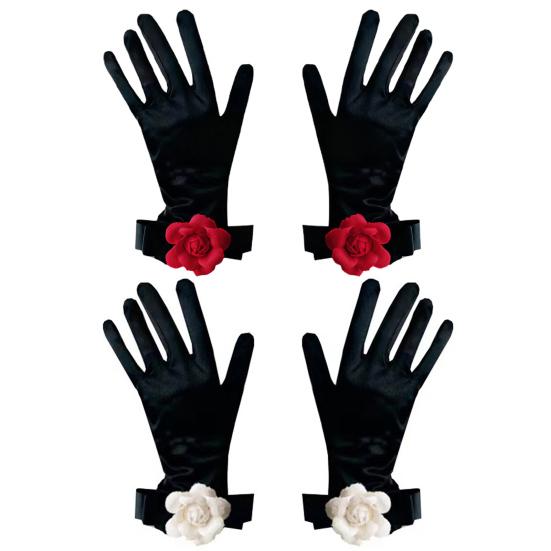 Женские бархатные перчатки Ретро черные перчатки с цветами на запястье Глянцевые винтажные свадебные перчатки для свадеб, банкетов, званых обедов, коктейльных вечеринок
