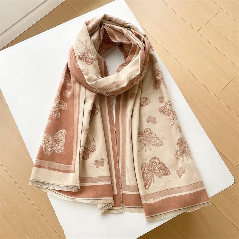 Classic Fashion Letter Thousand Birds Grid Imitation Cashmere Scarf Women's Winter Thickened Double Sided Air Conditioning Shawl Scarf Women's