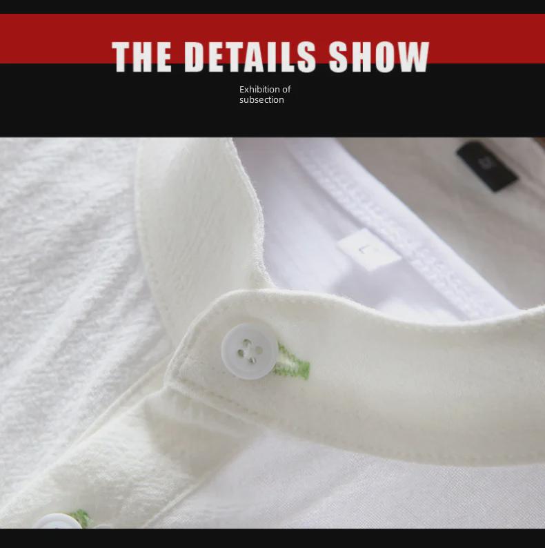 Летняя мужская рубашка из белого льна 2023 года — короткий рукав, красивый тренд