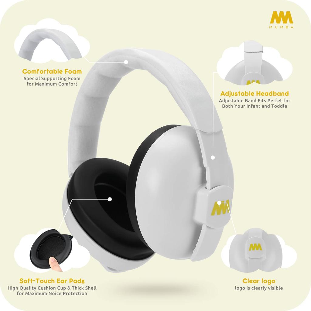 MUMBA Noise Reduction Earmuffs for Noise Sound Hearing Safety Earmuffs with Adjustable Soft Headphones for Children Months and Noise NRR 26dB Babies,