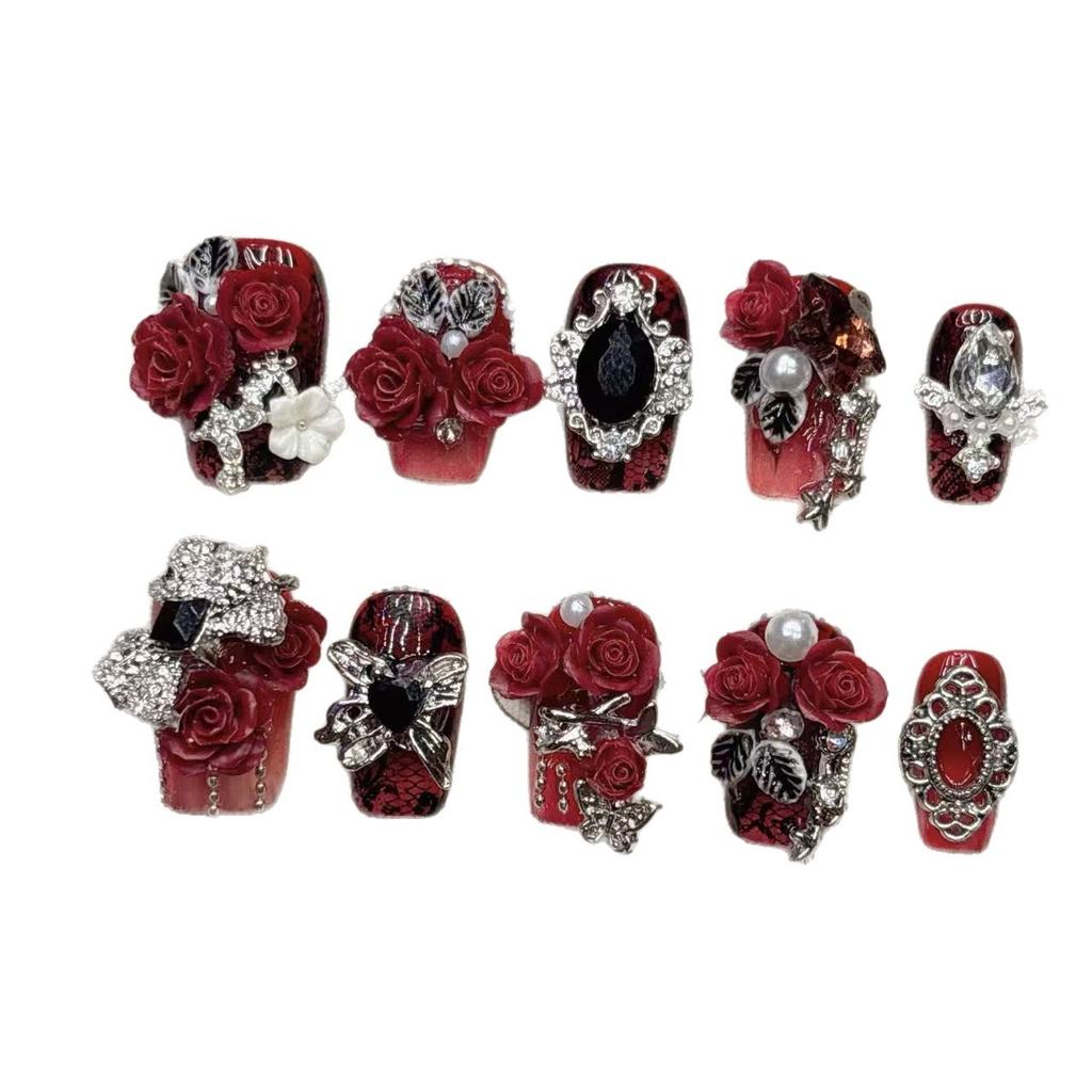 Квадратные накладные ногти миндалевидной формы, французский маникюр с 3D-дизайном, акриловые ногти с полным покрытием на клеевой основе, искусственные накладные ногти для женщин