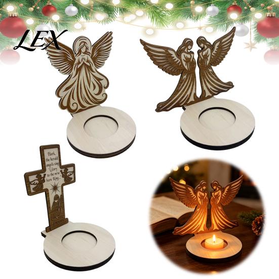 Religious Themed Ornaments Wooden Candle Holder, Praying Angel Tabletop Tealight Stand, Christmas Atmosphere Supplies Decorative Candlestick