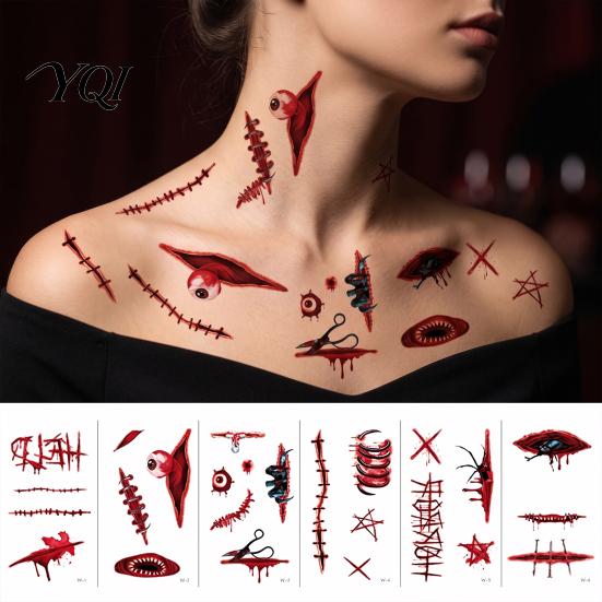 Party Masquerade Supplies 30Pcs Halloween Scar Tattoo Stickers, Realistic Fake Wound Decals for Disposable Horror Theme Props Face Body, Waterproof
