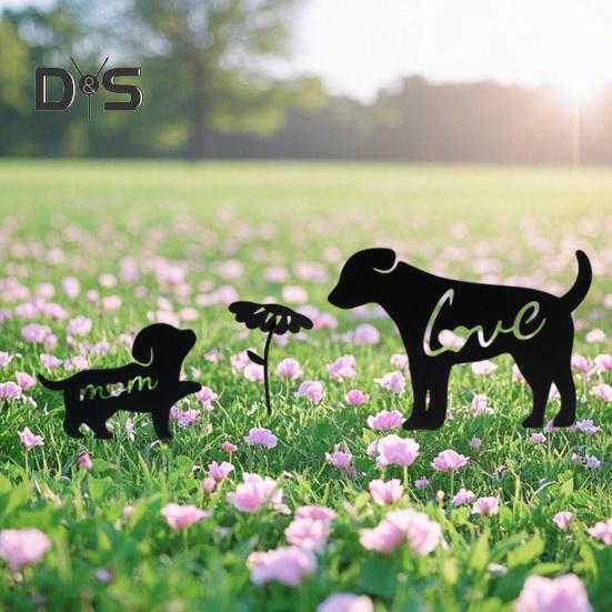Металлические колышки для сада собак, украшения в виде силуэта матери и ребенка, устойчивые к погодным условиям, колышки для садовых игрушек для украшения газона на открытом воздухе