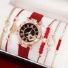 European And American New Women'S Diamond-Encrusted Dial Belt Quartz Watch Beaded Bracelet Set 6Pcsset