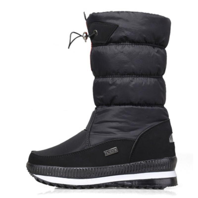 White Women Boots Winter Shoes Warm Plush Mid-calf Boots Waterproof Rubber Non-slip Platform Snow Boots Female Plus Size 42