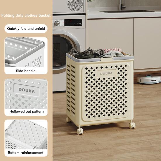 Foldable Laundry Basket with Wheels Large Capacity Hollow Breathable Rolling Laundry Basket Dirty