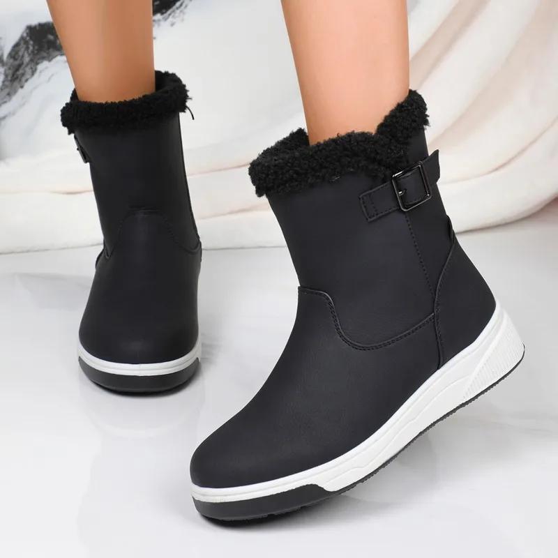 Fashion Women Snow Ankle Boots Leather Shoes 2024 Winter Trend New Fur Warm Cozy Woman Boots Casual Walking Cotton Botas Mujer