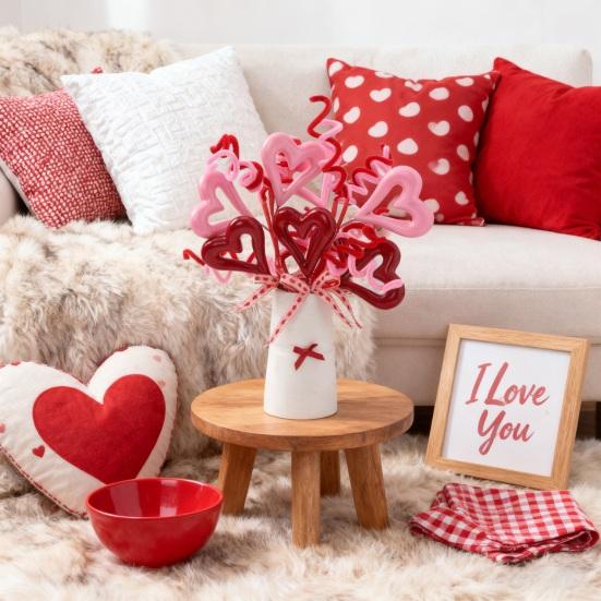 Valentines Day Decorations Red Heart Berries Picks Artificial Valentines Day Floral Cuttings for Home Office Wedding Anniversary Party Decor Gift