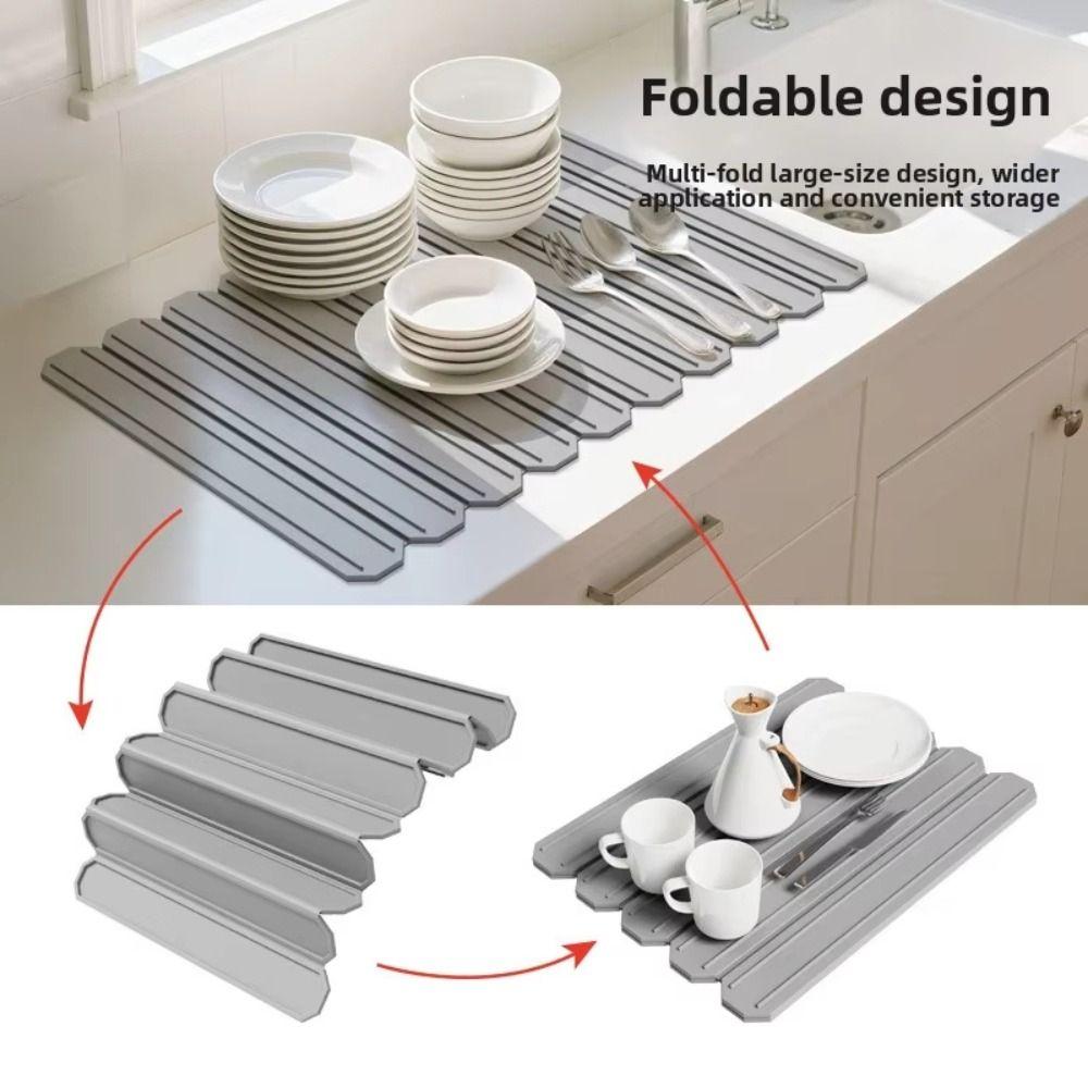 Collapsible Kitchen Drying Mat Quick-drying Countertop Drain Tray Utensil Storage