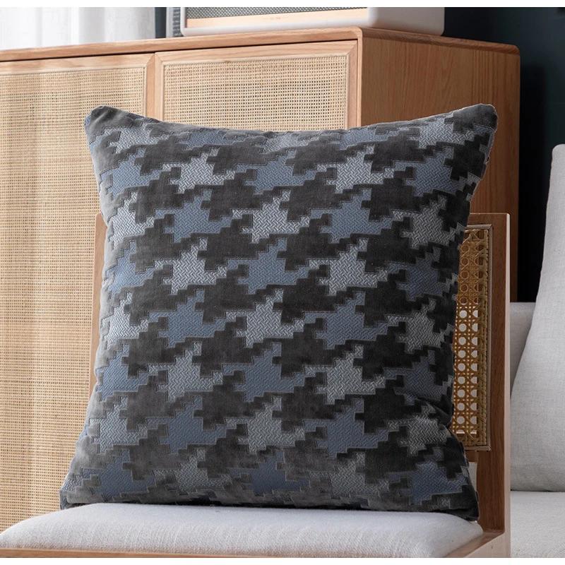 Medicci Home Houndstooth Throw Pillow Covers Cut Velvet Boho Decorative Cushion Case For Sofa Couch Bed Living Room 45x45cm