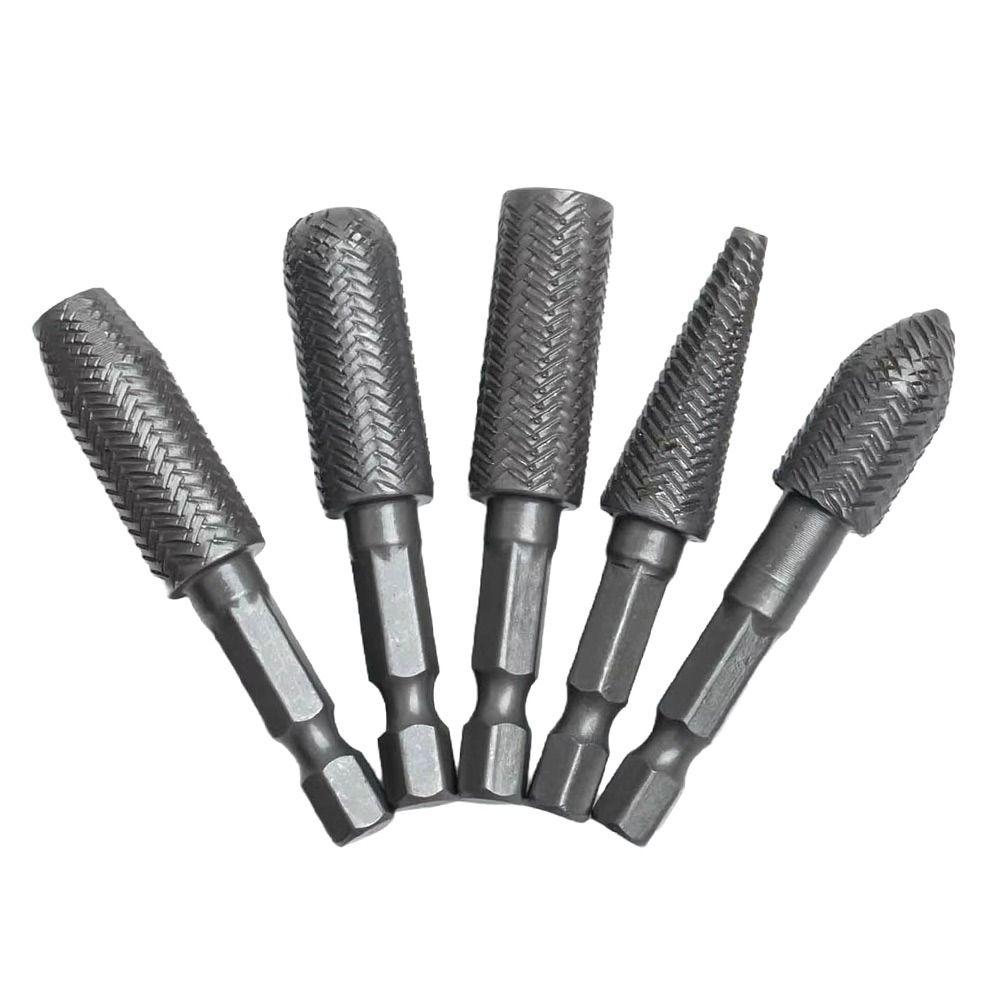 5Pcs/Set 1/4inch Hex Shank Rotary Rasp File Engraving Drill Bits  Carving Sanding Grooving