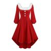 Christmas Performance Dress Fluffy Square Neck Pure Color A-line Irregular Hem Button Decor Festive Stage Show Santa Cosplay Costume New Year