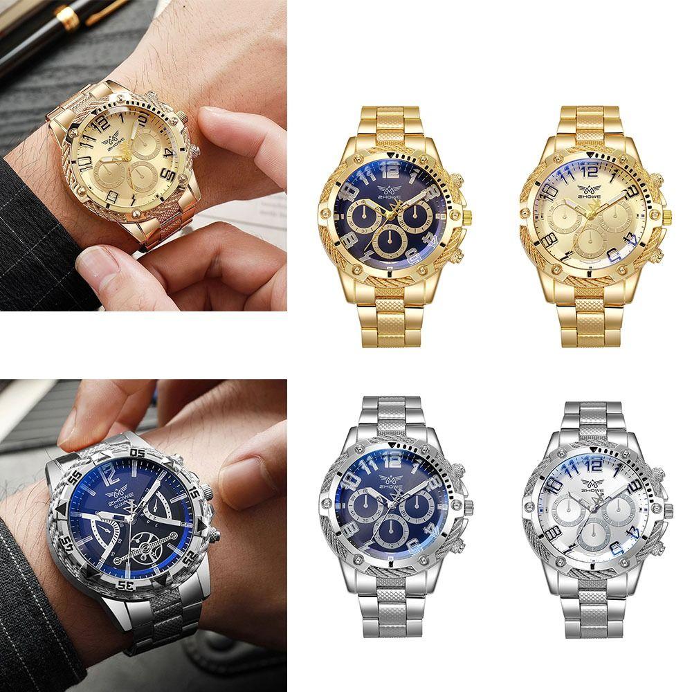 Gold Men's Business Watches Stainless Steel Band Wristwatch Fashion Men Quartz Watches  Business