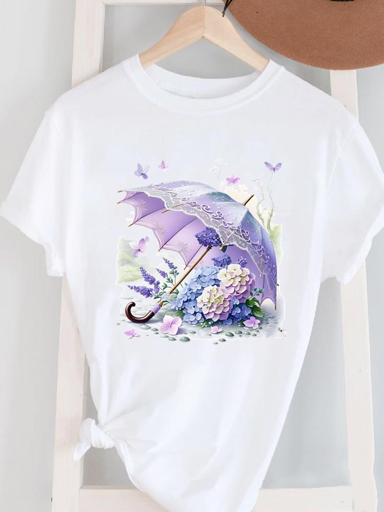 (Азиатский размер) Женский топ с коротким рукавом T Женский принт Мода для леди O-образный вырез перо трендовый стиль Повседневная одежда Графическая футболка Футболки