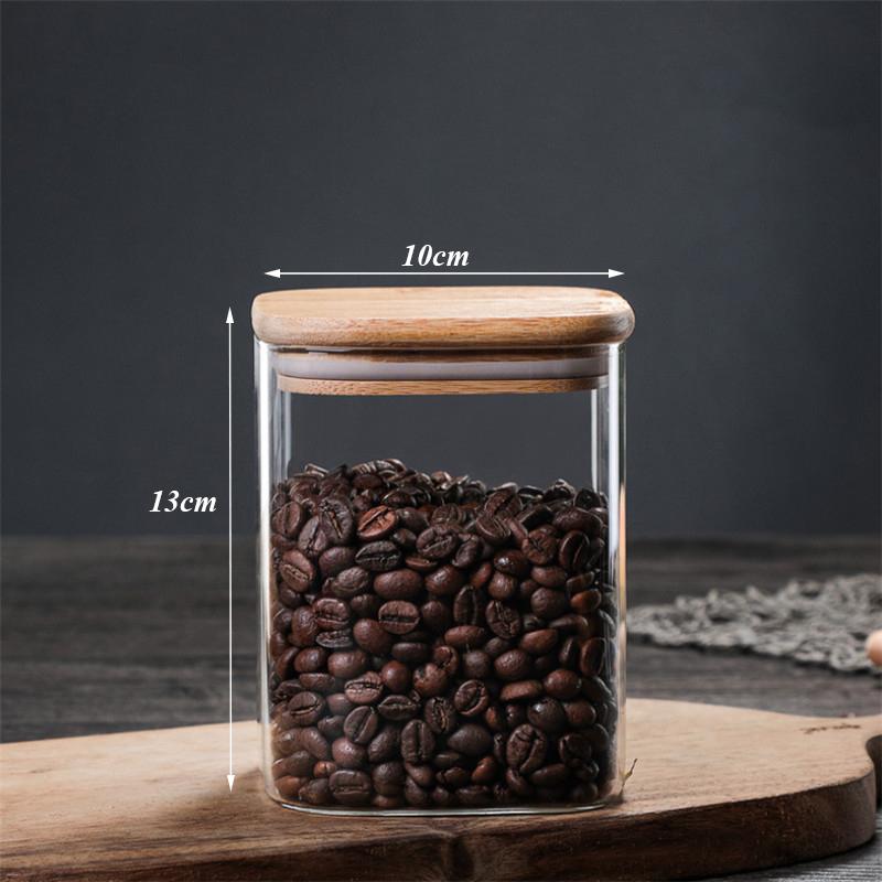 Прозрачная квадратная герметичная банка, стеклянная банка для специй с крышкой, кухонный резервуар для хранения кофейных зерен, контейнер для еды
