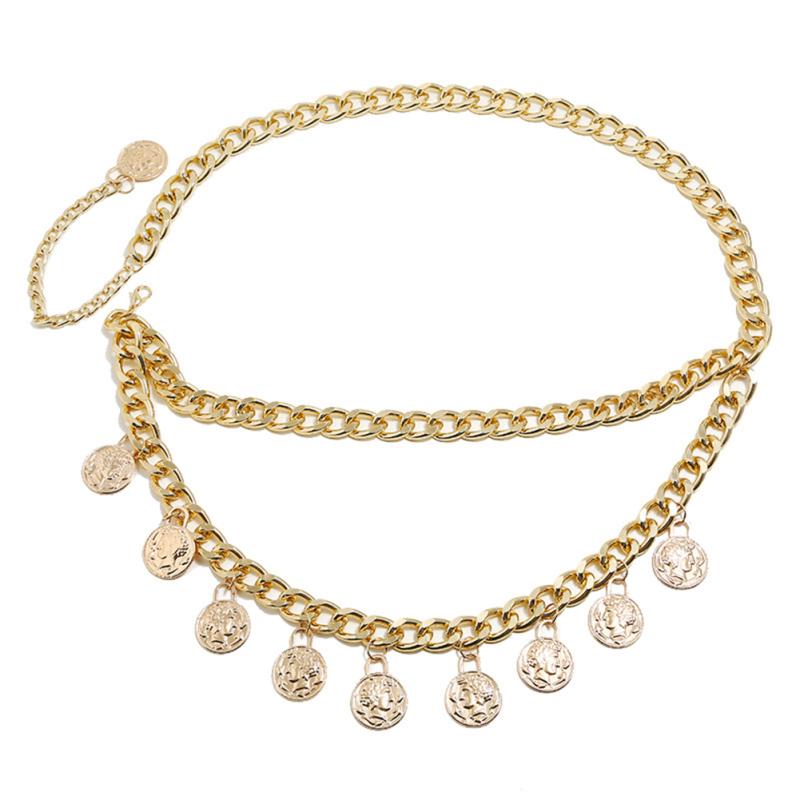 RUI RUI YU Women Vintage Style Coin Pendant Fringed Waist Chain Embossed Body Chain