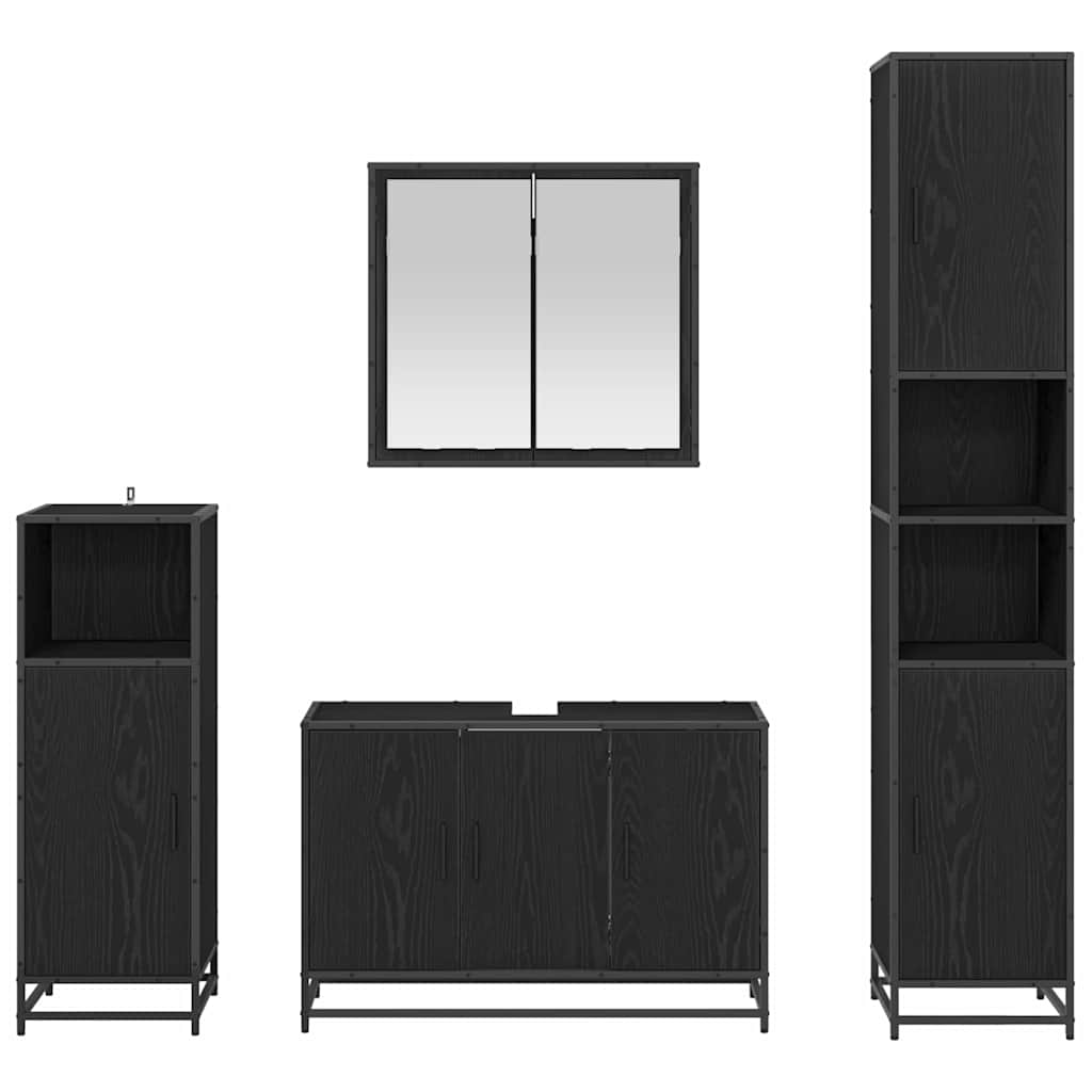 Bathroom Furniture Set 4 pcs Black Oak Effect Particleboard