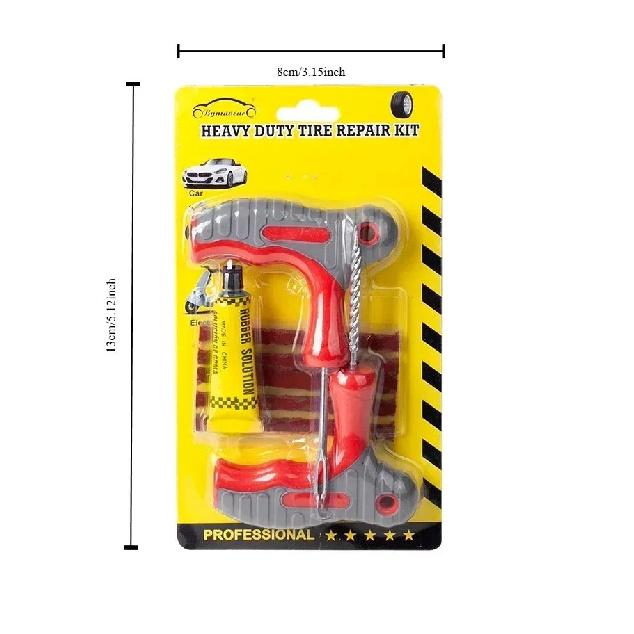 1Set Tire Repair Kit with Plugs Heavy Duty Flat Tire Puncture Repair Tools for Car, T-shape Handle Drill and Tyre Glue Strips