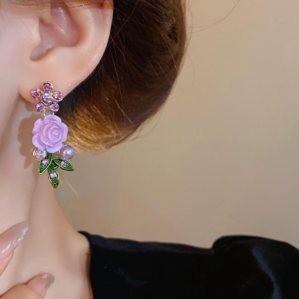 Жемчужный браслет с цветком, серьги-пусеты со стразами, роскошное ожерелье с цветком розы, вечеринка