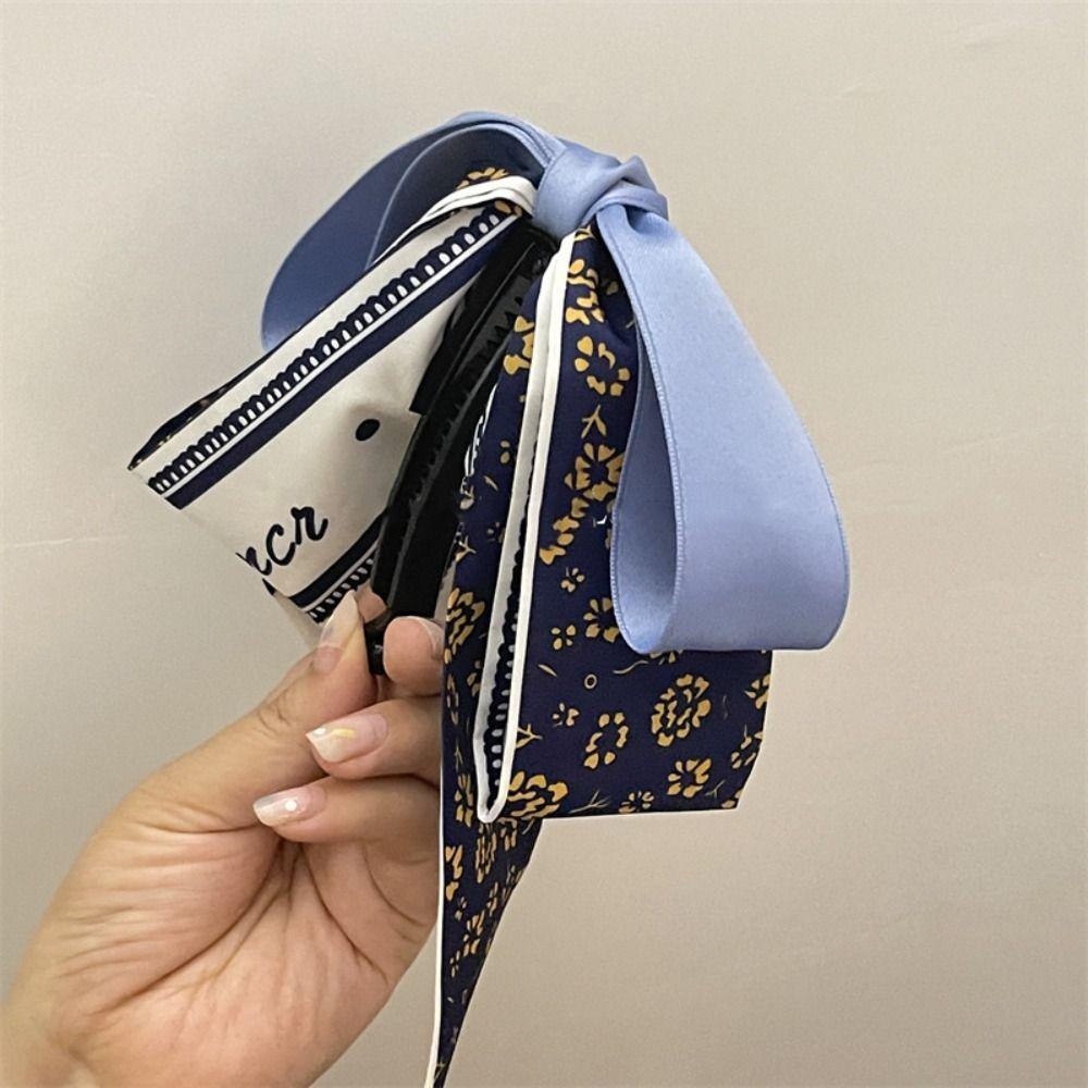 Ribbon Bowknot Hair Clip Silk Scarf Vertical Clip Elegant Bow Banana Clip Women