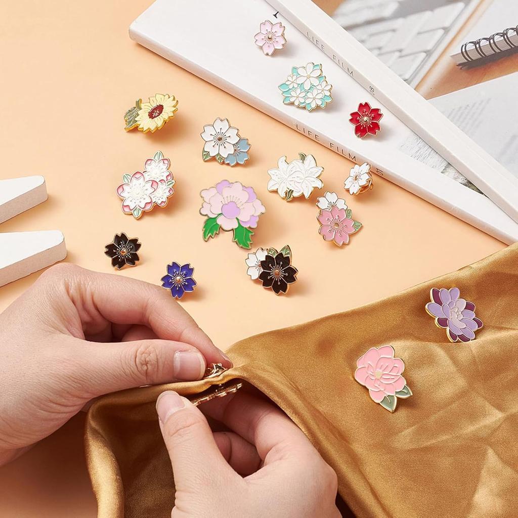 Fashewelry 16 шт. Набор эмалевых брошей-булавок в виде цветов, булавки на лацкан в виде цветущей вишни, милые цветочные значки из сплава для DIY рюкзаков, одежды, сумок, курток, шляп