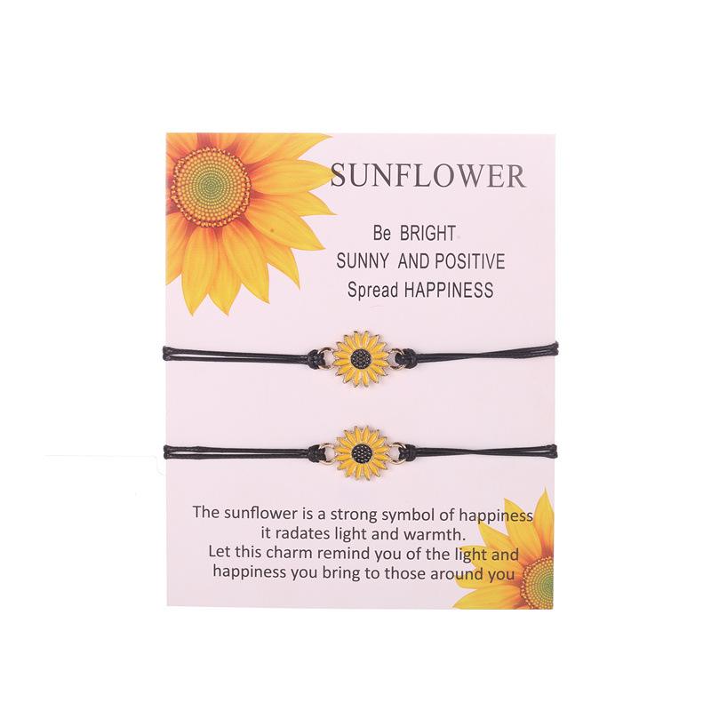 Alloy Sunflower Daisy Wax Rope Friendship Bracelet