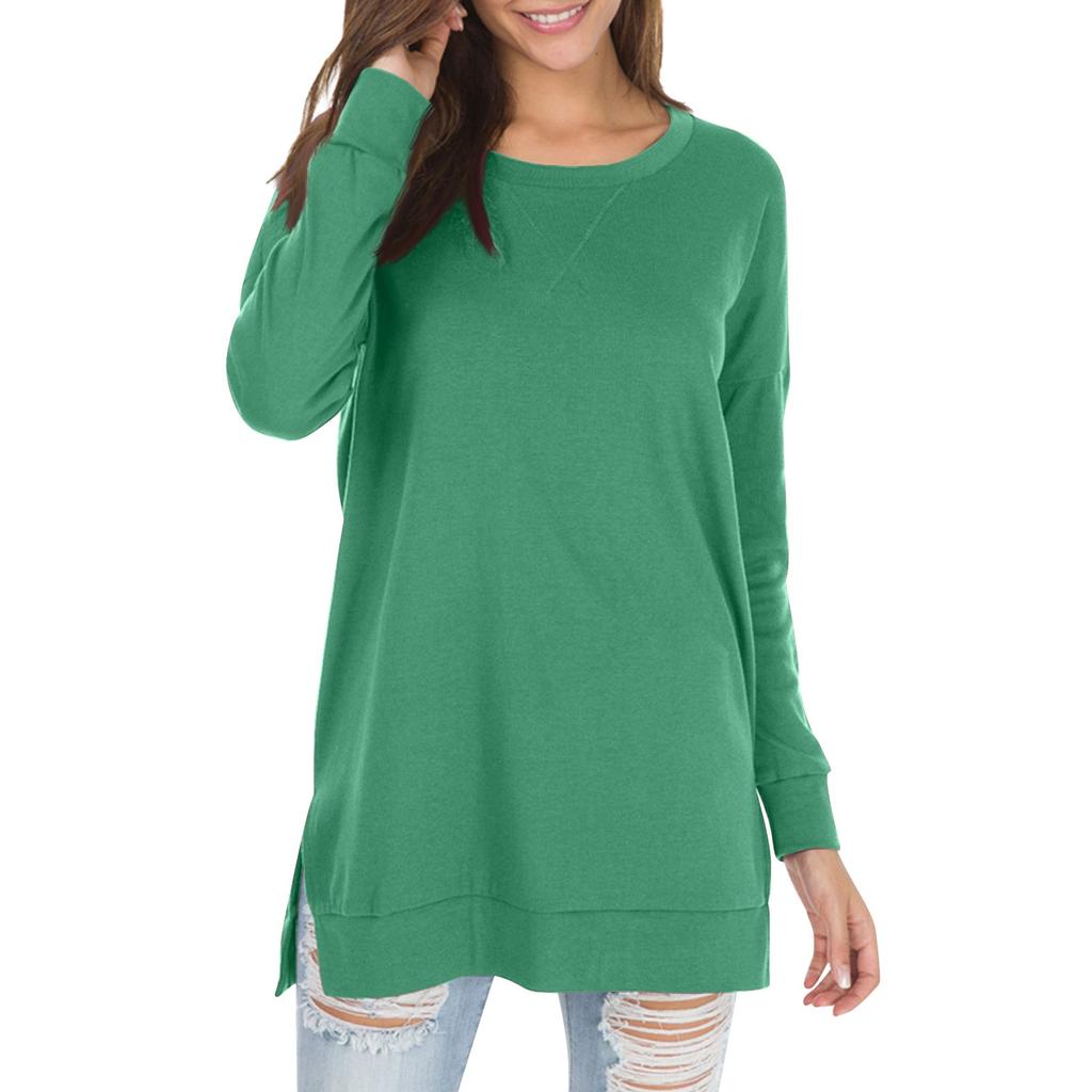 Women's Fall Long Sleeve Side Split Loose Blouses Casual Pullover Tunic Tops