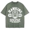 Hawkins Strange School Принты Стиранные Футболки Мужские Хлопковые Топы с Коротким Рукавом Летние Футболки Оверсайз с Круглым Вырезом Одежда