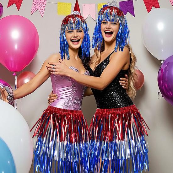 Yousheng Фольгированная мишура парики и маскарадный костюм диско-тематический наряд с бахромой и эластичной талией металлические косплей танцевальные принадлежности