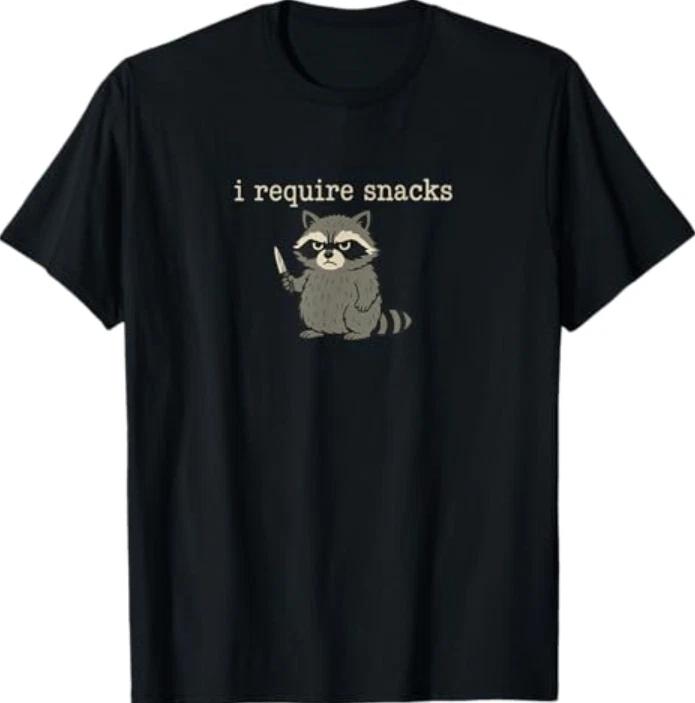 Funny Raccoon, I Require Snacks Meme T-Shirt