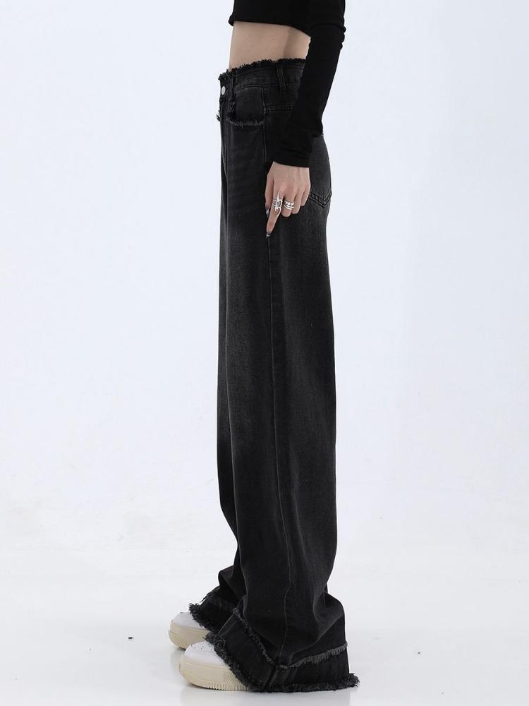Черные джинсовые широкие брюки. Новые женские свободные повседневные прямые брюки со шваброй.