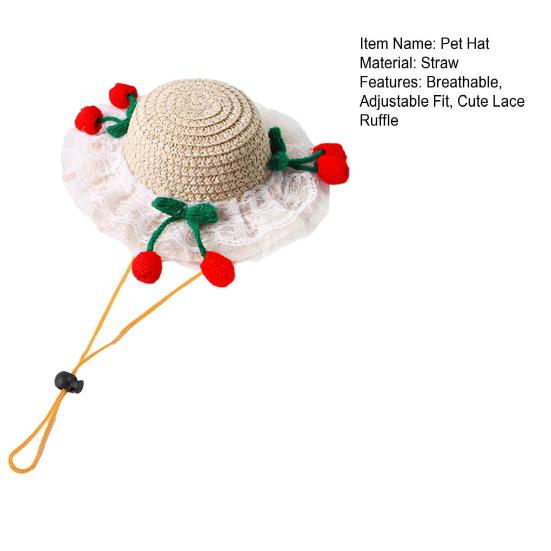 Scalloped Pet Straw Hat Cute Lace Ruffled Cat Sun Hat Sweet Summer Sun Hat for Cats Small Dogs Outdoor Travel Camping