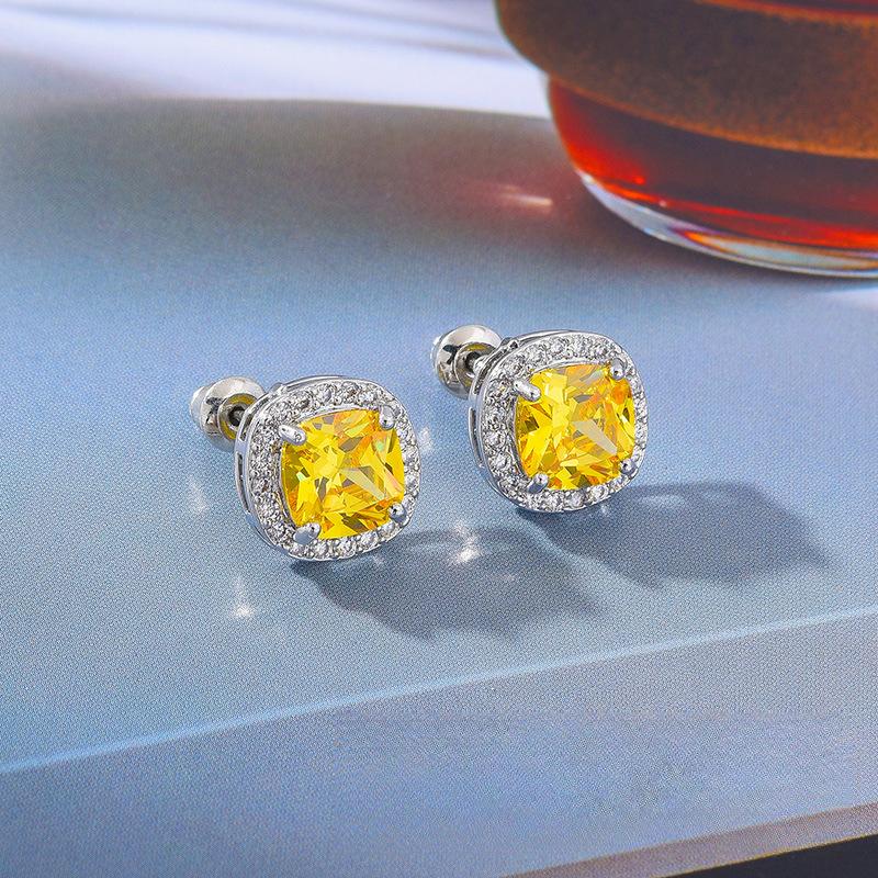 Korean Style Light Luxury Versatile Square Zircon Earrings with A Grand and High End Feel Simple Temperament Internet Famous Fashion Earrings