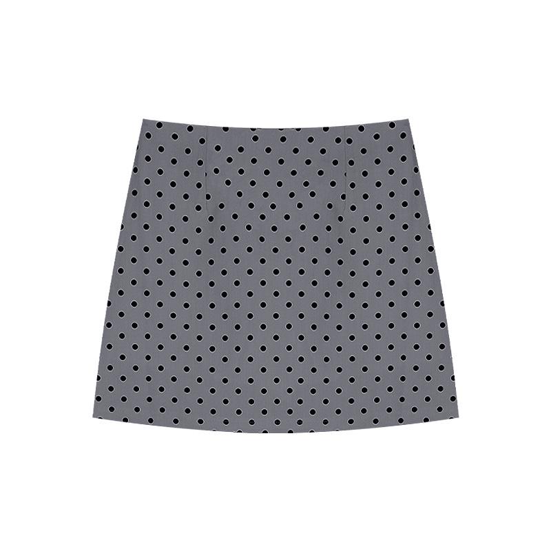Женская юбка-трапеция большого размера в черный горошек, короткая - Универсальная, облегающая бедра, Подходит для миниатюрных, для весны/осени