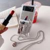 Luxury Makeup Mirror Crystal Bead Hand Chain Phone Case For Samsung Galaxy Zflip 4 Zflip3 Zflip 5g Smile Face Bracket Cover Capa