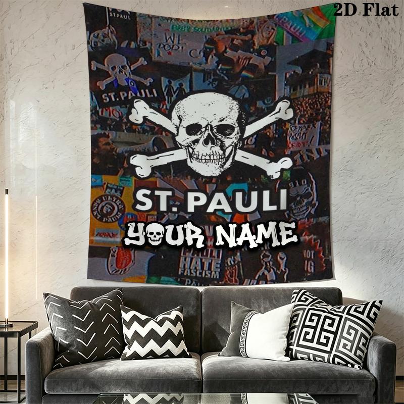 Custom Name St.Pauli Wall Tapestry Aesthetic Wall Hanging Printed Fabric Blanket Decorative Tapestries for Bedroom Living Room Home Decor