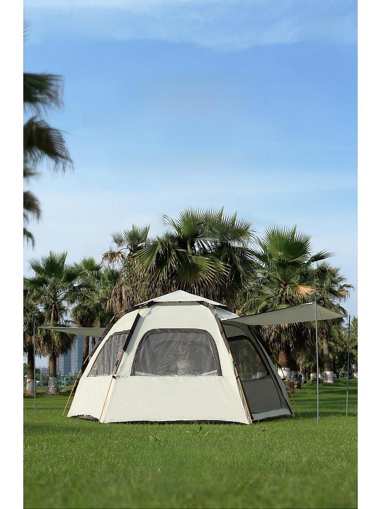Hexagonal Automatic Folding Tent: Quick Open, Rainproof, UV-Protective, Portable for Outdoor Camping and Beach.