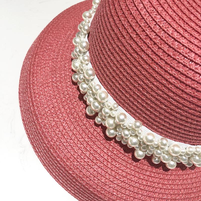 Ретро женская соломенная шляпа с широкими полями и жемчугом, с черным экраном для защиты лица, для летнего пляжного отдыха