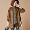 Women's Spring and Autumn Plus Size Nine-minute Sleeve PU Leather Jacket Solid Color Medium-length Loose Windbreaker