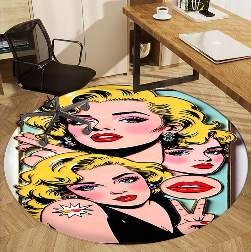 Marilyn Monroe Pattern Round Rug, Indoor/Outdoor Mat, for Picnic, Gameroom, Bedroom, Office, Living Room, Home Decor Carpet, Birthday Gift